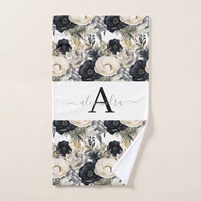 Monogram Black and White Modern Towel Set (Handtuch)