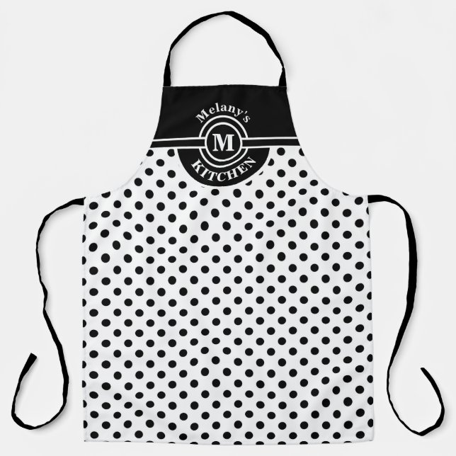 Monogram Black and White Polka Dot Kitchen Schürze (Vorderseite)