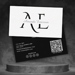  Monogram Black And White Simple Qr Code  Visitenkarte