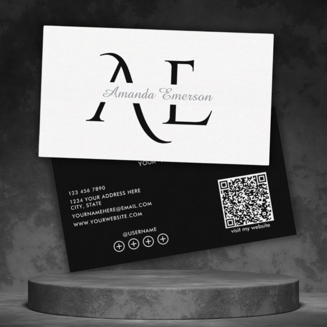  Monogram Black And White Simple Qr Code  Visitenkarte (Von Creator hochgeladen)
