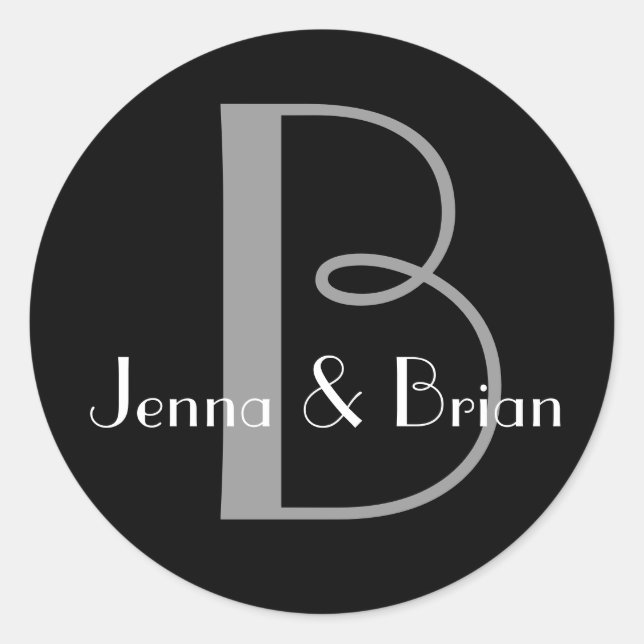 Monogram Black and White Wedding Sticker Siegel (Vorderseite)