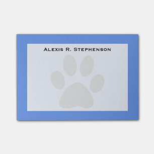 Monogram Black Animal Paw Print Corflower Blau Post-it Klebezettel