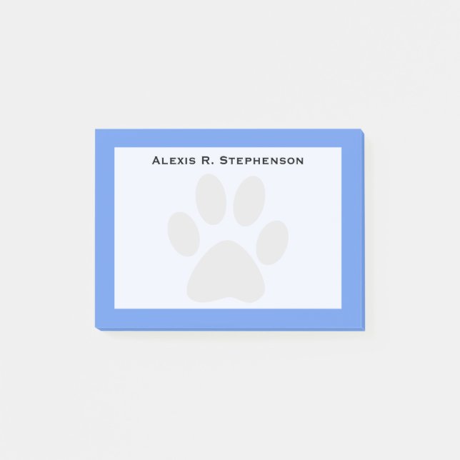 Monogram Black Animal Paw Print Cornflower Blue Post-it Klebezettel (Vorderseite)