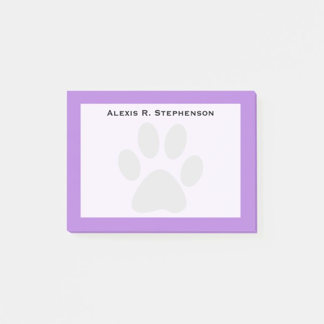 Monogram Black Animal Paw Print Lavendel Lila Post-it Klebezettel (Vorderseite)