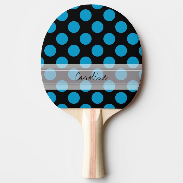 Monogram Black Blue Chic Polka Dot Pattern Tischtennis Schläger (Vorderseite)