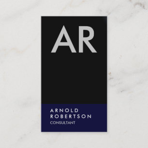 Monogram Black Blue Trend Consultant Business Card Visitenkarte