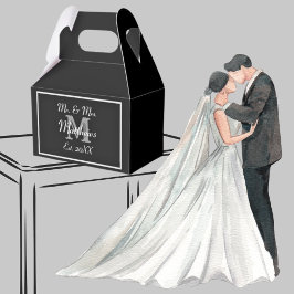 Monogram Black Bride Groom Date Hochzeit Geschenkschachtel
