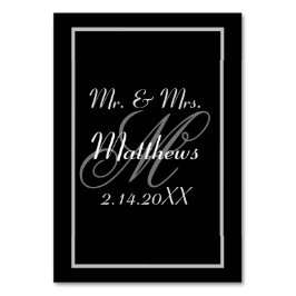 Monogram Black Bride Groom Date Hochzeit Tischnummer