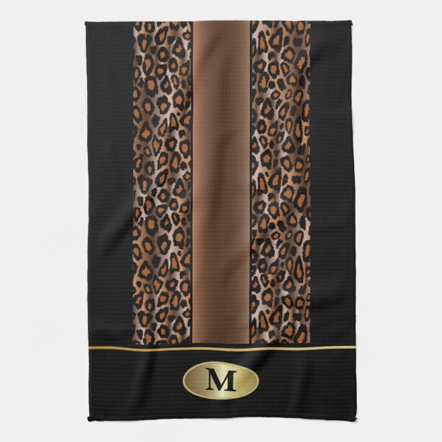 Monogram Black, Brown and Gold Jaguar Animal Print Handtuch (Vertikal)