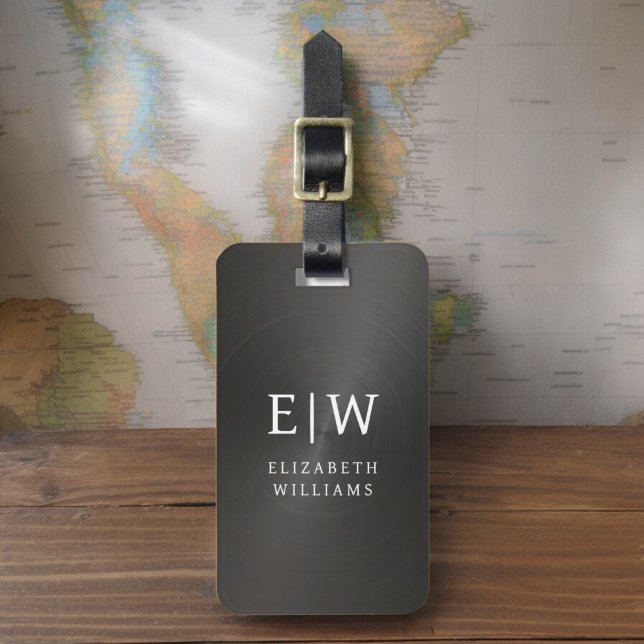 Monogram Black Brushed Metallic Elegant Gepäckanhänger (Von Creator hochgeladen)