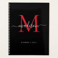Monogram Black Burgundy Girly Script Name 2021