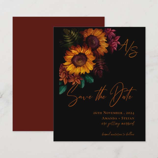 Monogram Black Burnt Orange Wedding Save the Date (Vorne/Hinten)