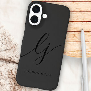 Monogram Black Calligraphy Script Initials Elegant iPhone 16 Hülle