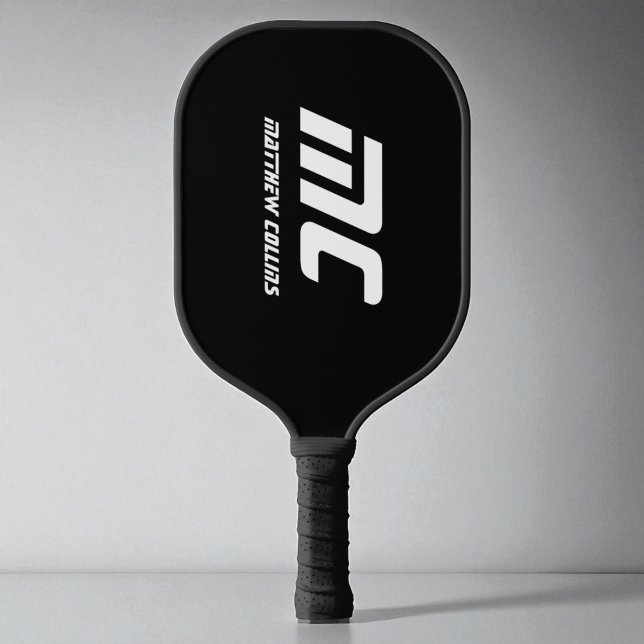 Monogram Black Cooler Minimalistischer Name Modern Pickleball Schläger (Monogram Black Cool Minimalist Name Modern Sports Pickleball Paddle)