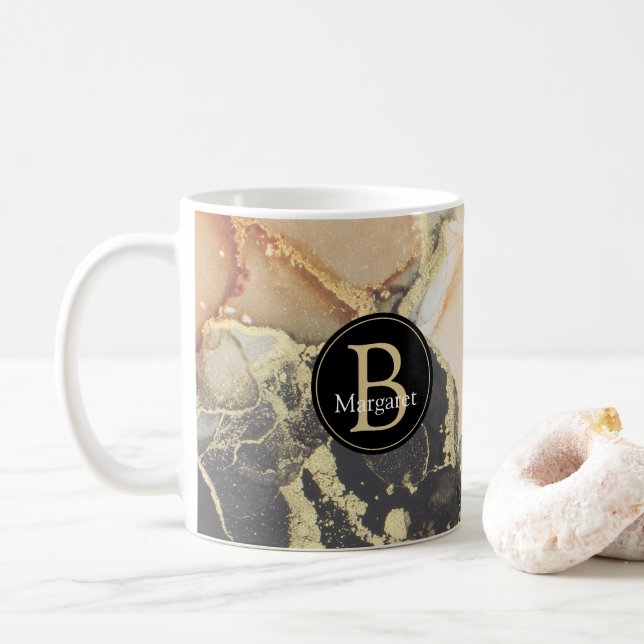Monogram Black Coral Gold Coffee Tasse (Mit Donut)