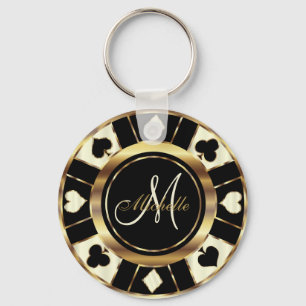 Monogram Black, Cream Ivory und Gold Las Vegas Schlüsselanhänger