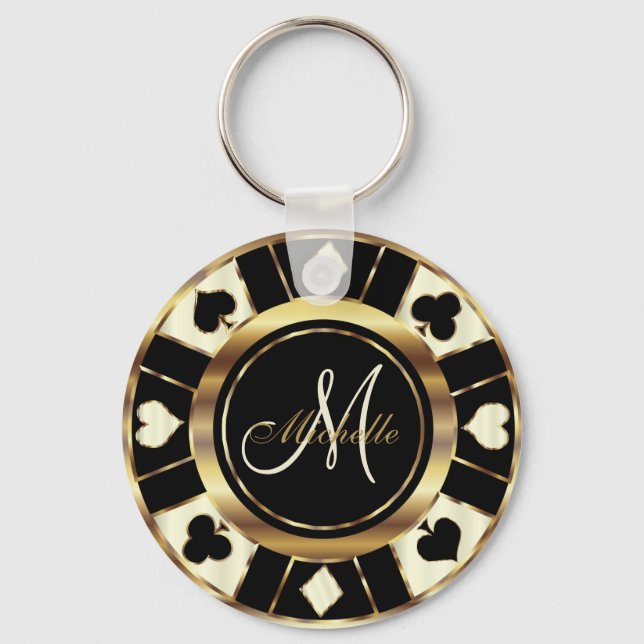 Monogram Black, Cream Ivory und Gold Las Vegas Schlüsselanhänger (Vorderseite)