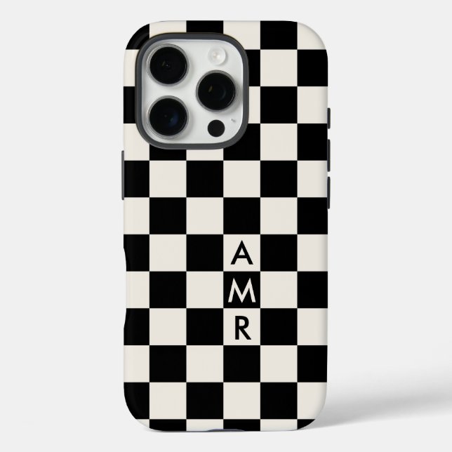 Monogram Black Creme Checkered Pattern Case-Mate iPhone Hülle (Rückseite)