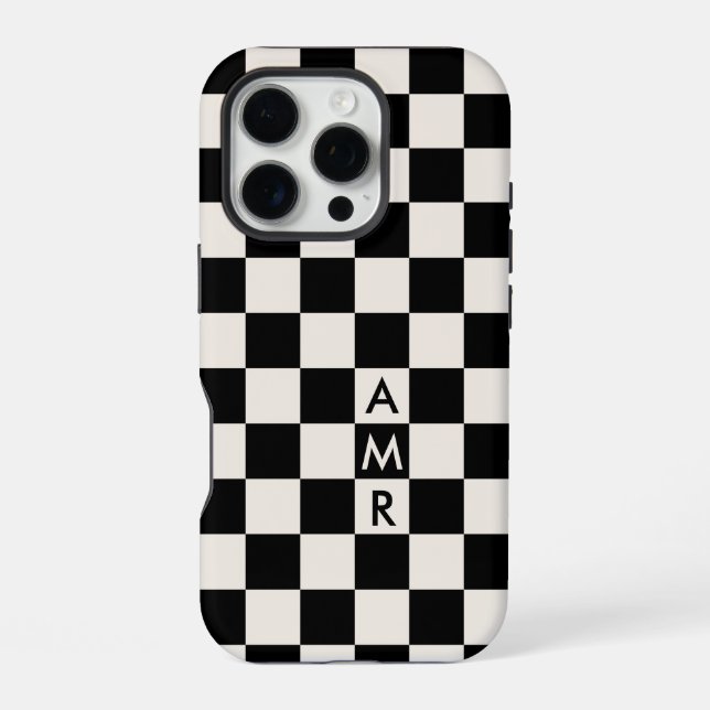Monogram Black Creme Checkered Pattern iPhone Hülle (Rückseite)