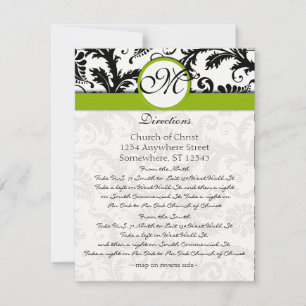 Monogram Black Damask Swirl Wedding Direction Card Einladung