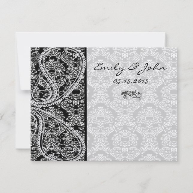 Monogram Black Damask Wedelkarten-Tischnummer Einladung (Vorderseite)
