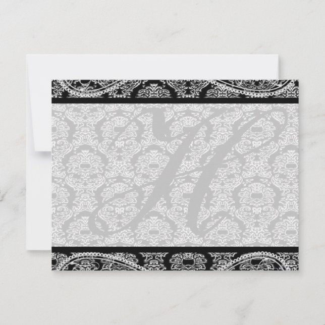 Monogram Black Damask WedelResponse-UAWG RSVP Karte (Vorderseite)