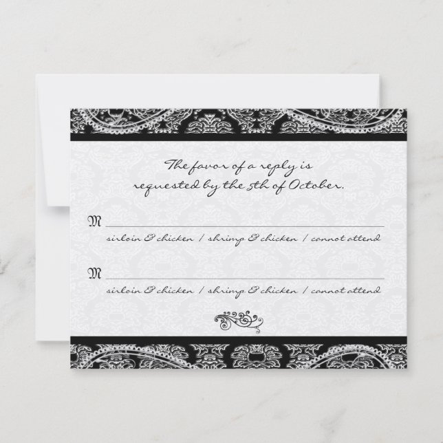 Monogram Black Damask WedelResponse-UAWG RSVP Karte (Vorderseite)