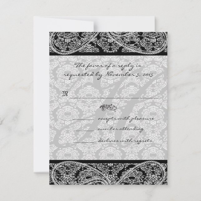 Monogram Black Damask WedelResponse-UAWG RSVP Karte (Vorderseite)