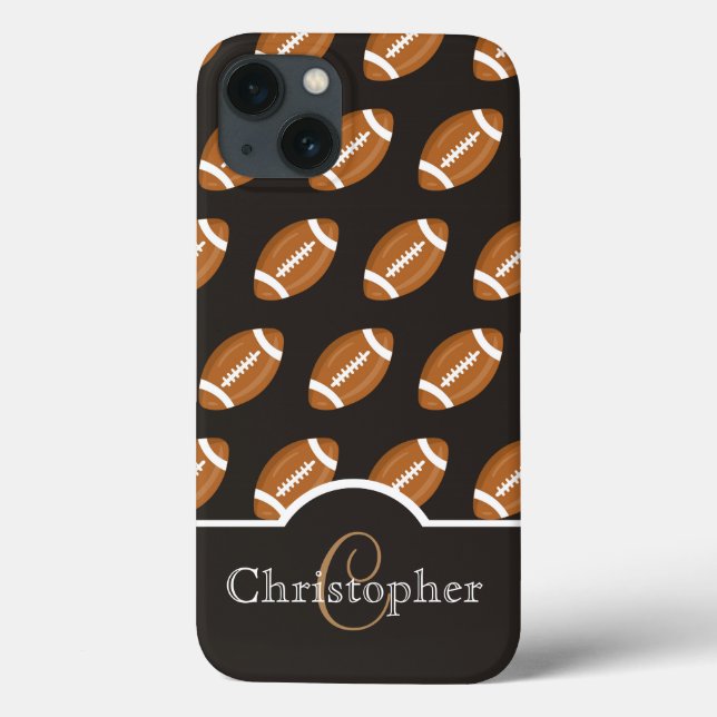 Monogram Black Football Muster Case-Mate iPhone Hülle (Rückseite)
