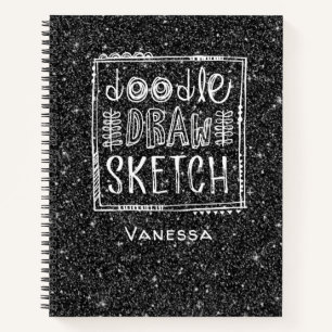 Monogram Black Glitzer Artist Sketchbook Notizbuch