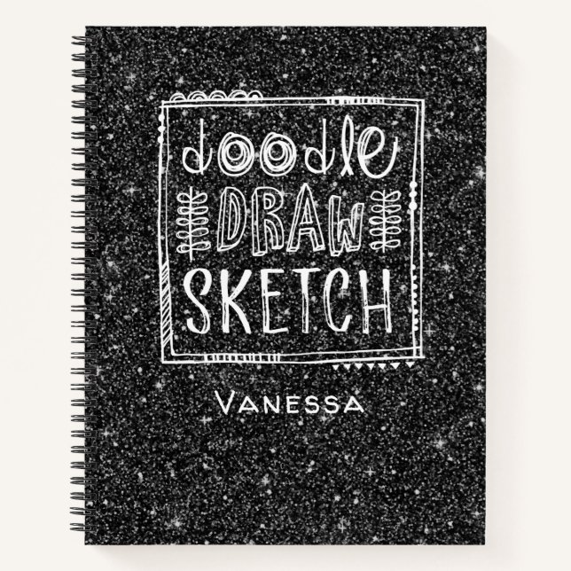 Monogram Black Glitzer Artist Sketchbook Notizbuch (Vorderseite)