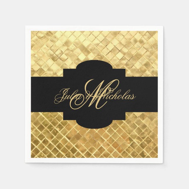 Monogram Black & Gold 50-Jubiläum Napkins Serviette (Vorderseite)