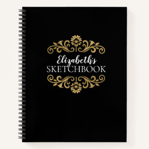Monogram Black Gold Artist Sketchbook Notebook Notizbuch