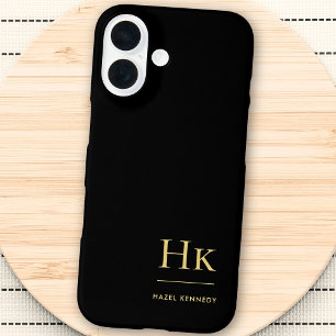 Monogram Black Gold Beruflich Elegant Stilvoll iPhone 16 Hülle