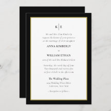 Monogram Black Gold - Bridge Wedding Einladung
