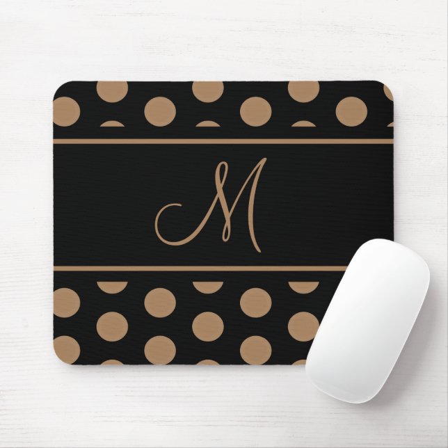 Monogram Black Gold Brown Polka Dots Mousepad (Mit Mouse)