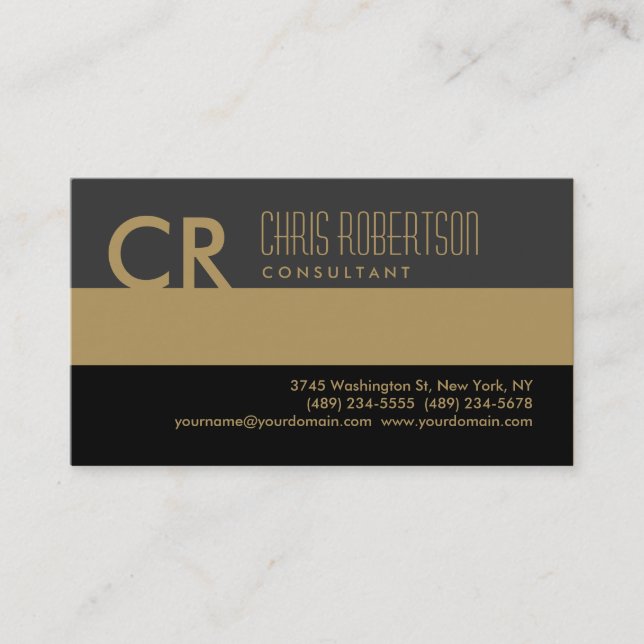 Monogram Black Gold Business Card Visitenkarte (Vorderseite)