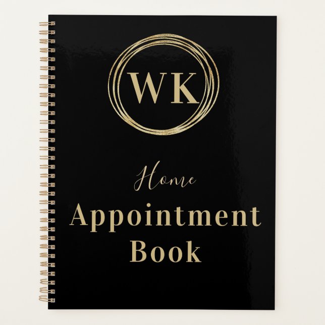 Monogram Black Gold Circles Zuhause Appointing Boo Planer (Vorderseite)