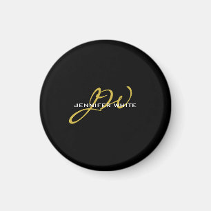 Monogram Black Gold Color Schlicht Moderner Name Magnet