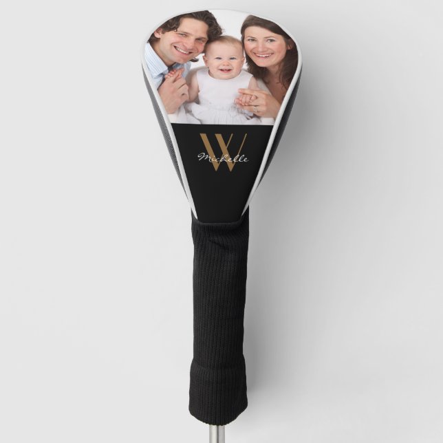 Monogram Black Gold Eleganname des Family Foto Golf Headcover (Vorderseite)