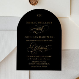 Monogram Black Gold Elegante Calligrafy Wedding Einladung