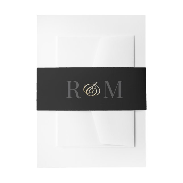 Monogram Black Gold Elegante Wedding Einladungsbanderole (Vorderseite Beispiel)