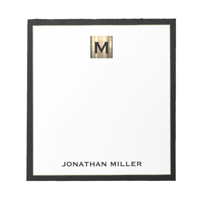 Monogram Black Gold Erstname Notizblock (Vorderseite)