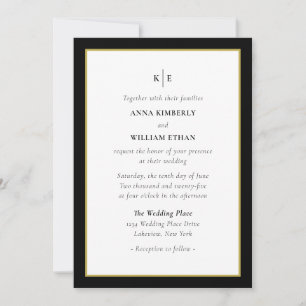 Monogram Black Gold - Familien zum Hochzeitsempfan Einladung