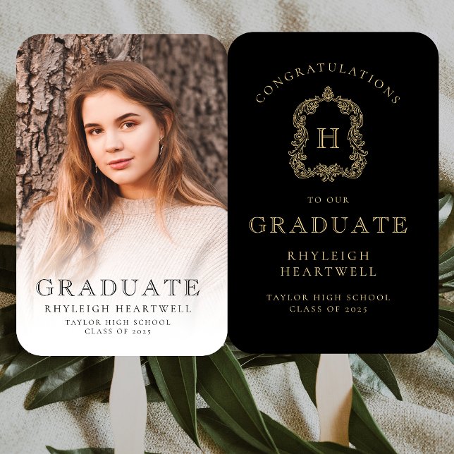 Monogram Black Gold Foto Abschluss Fächer (Von Creator hochgeladen)