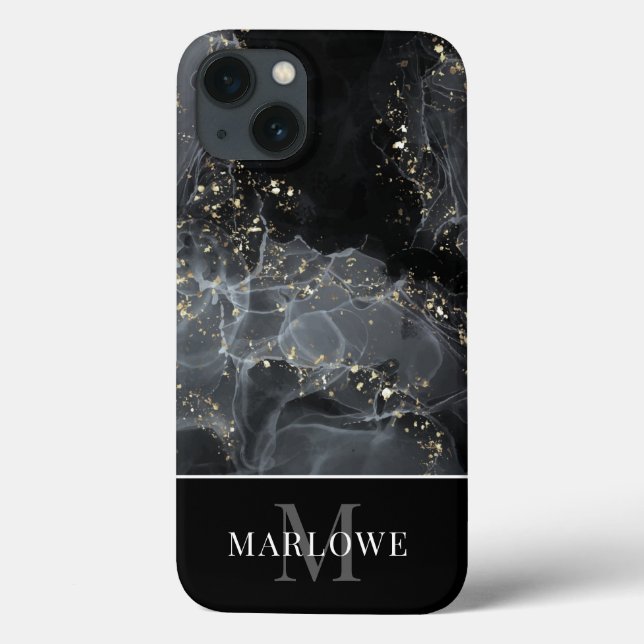 Monogram Black Gold Glitzer Abstrakt Ink Art Case-Mate iPhone Hülle (Rückseite)