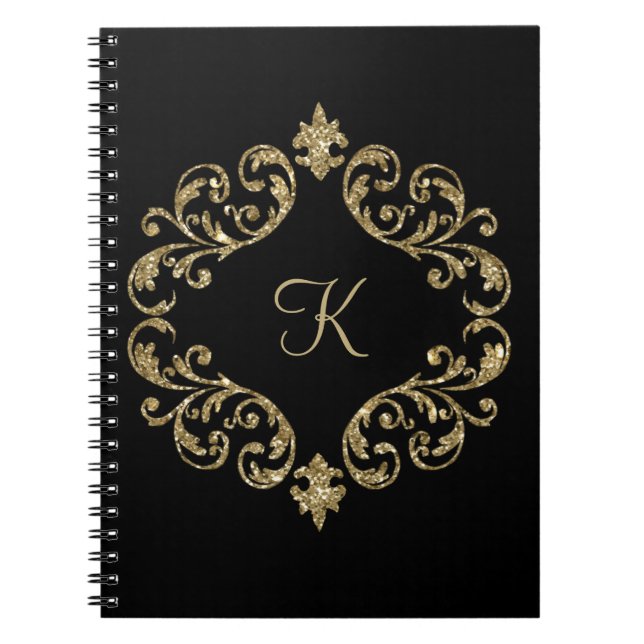 Monogram Black Gold Glitzer Journal Notizblock (Vorderseite)