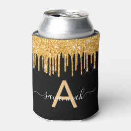 Monogram Black Gold Glitzer Tropfen Funkelname Dosenkühler