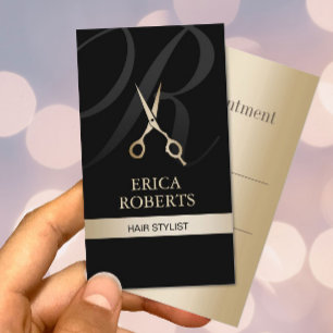 Monogram Black & Gold Hair Stylist Ernennung Terminkarte