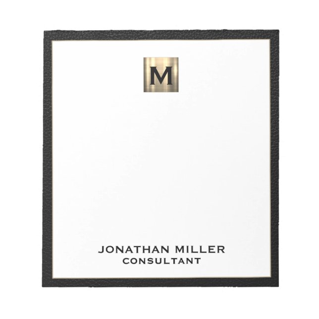 Monogram Black Gold Initial Notizblock (Vorderseite)